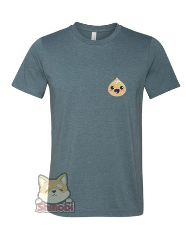 Small & Extra-Small Size Unisex Short-Sleeve T-Shirt with Happy Japanese Food Dumpling Cartoon Emoji Embroidery Sketch Design