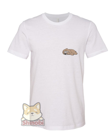 Small & Extra-Small Size Unisex Short-Sleeve T-Shirt with Cute Sleepy Lazy Sloth Cartoon - Sloth Embroidery Sketch Design