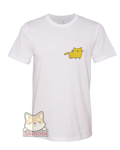 Medium & Large Size Unisex Short-Sleeve T-Shirt with Simple Cute Kawaii Nursery Animal Cartoon - Cat Embroidery Sketch Design