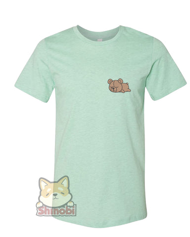 Medium & Large Size Unisex Short-Sleeve T-Shirt with Cute Sleepy Lazy Teddy Bear Cartoon - Teddy Bear Embroidery Sketch Design