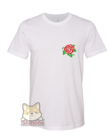 Medium & Large Size Unisex Short-Sleeve T-Shirt with Simple Tattoo Style Rose Flower Cartoon Icon #4 Embroidery Sketch Design
