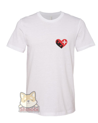 Medium & Large Size Unisex Short-Sleeve T-Shirt with Cat Dog Bird Silhouette in Heart Icon for Pet Animal Lover Vet Embroidery Sketch Design